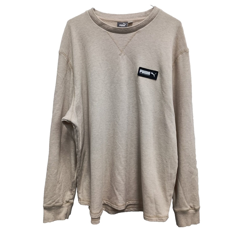 Puma Sweatshirt Mens Large Beige Pullover Chest Logo Activewear Loungewear